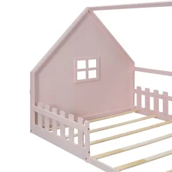 Okwish Lit cabane 140 x 200 cm - Lit double enfant avec barrières - Pin + MDF - Sans matelas - Rose Sale