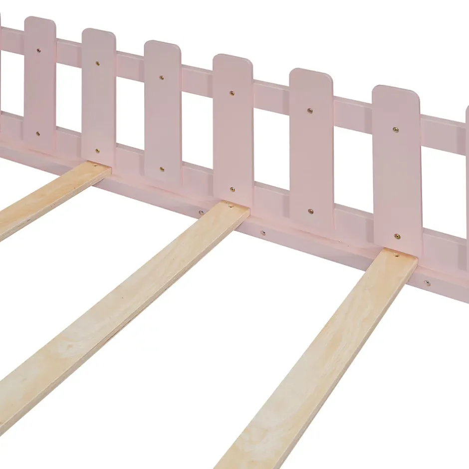 Okwish Lit cabane 140 x 200 cm - Lit double enfant avec barrières - Pin + MDF - Sans matelas - Rose Sale