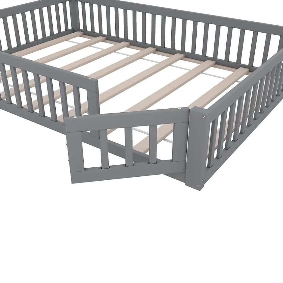 Okwish Lit Cabane 140 x 200 cm - Lit enfant Forme Cheminée - Pin + MDF - Sans Matelas - Gris Online