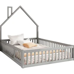 Okwish Lit Cabane 140 x 200 cm - Lit enfant Forme Cheminée - Pin + MDF - Sans Matelas - Gris Online