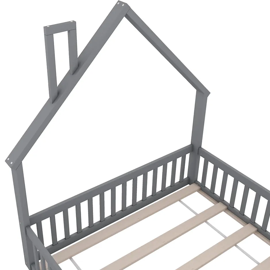 Okwish Lit Cabane 140 x 200 cm - Lit enfant Forme Cheminée - Pin + MDF - Sans Matelas - Gris Online