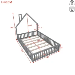 Okwish Lit Cabane 140 x 200 cm - Lit enfant Forme Cheminée - Pin + MDF - Sans Matelas - Gris Online