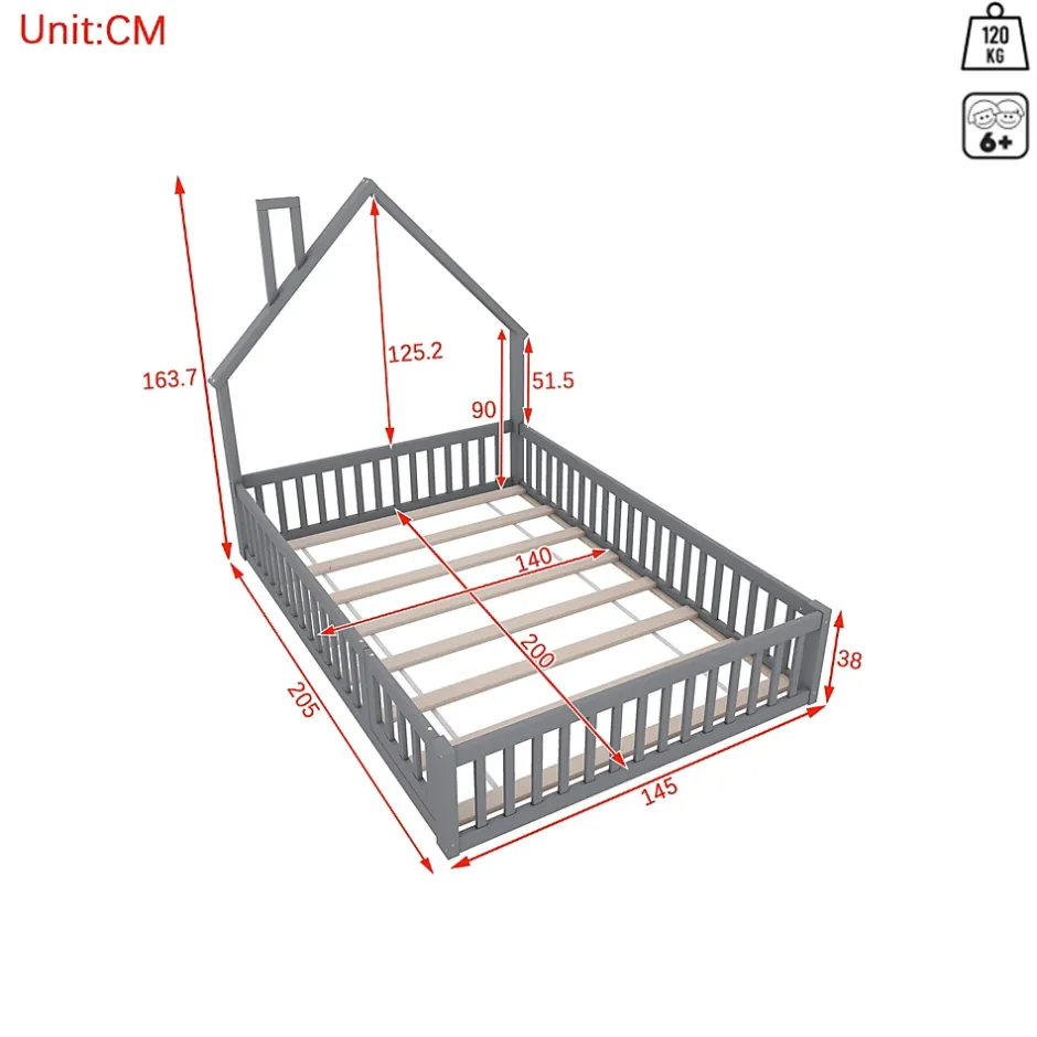 Okwish Lit Cabane 140 x 200 cm - Lit enfant Forme Cheminée - Pin + MDF - Sans Matelas - Gris Online