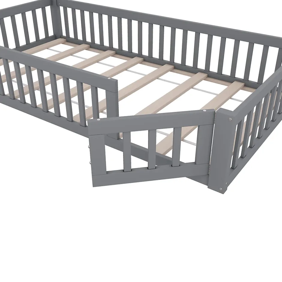 Okwish Lit Cabane 90 x 200 cm - Lit enfant Forme Cheminée - Pin + MDF - Sans Matelas - Gris New