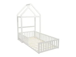 Enfant Vente-unique Lit cabane 90 x 190 cm - Pin et MDF - Blanc - VARLAINE