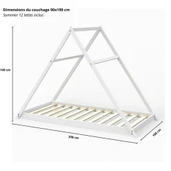 Weber Industries Lit cabane APACHE 90x190 + 1 sommier / Blanc Hot