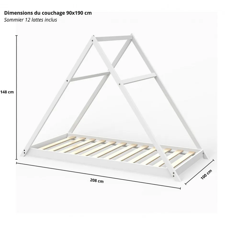 Weber Industries Lit cabane APACHE 90x190 + 1 sommier / Blanc Hot