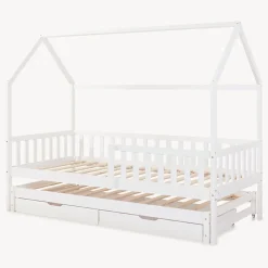 [En.Casa] Lit cabane double Aarghonmaa avec matelas 90 x 200 cm blanc en.casa Hot