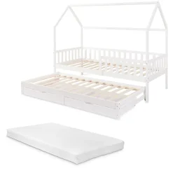 [En.Casa] Lit cabane double Aarghonmaa avec matelas 90 x 200 cm blanc en.casa Hot