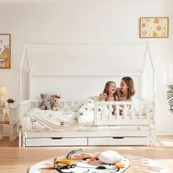 [En.Casa] Lit cabane double Aarghonmaa avec matelas 90 x 200 cm blanc en.casa Hot