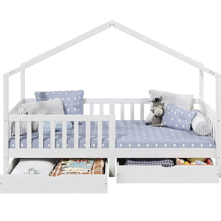 Enfant Idimex Lit cabane ELEA avec tiroirs, 90 x 200 cm en pin massif lasuré blanc