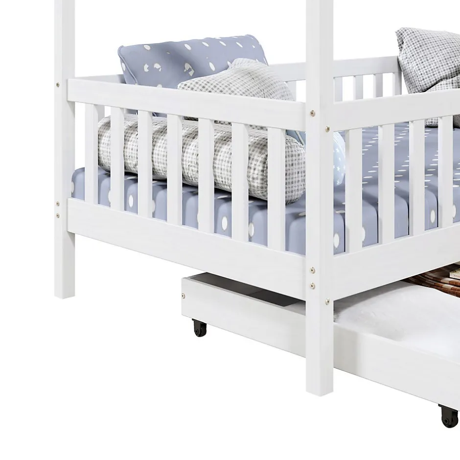 Enfant Idimex Lit cabane ELEA avec tiroirs, 90 x 200 cm en pin massif lasuré blanc