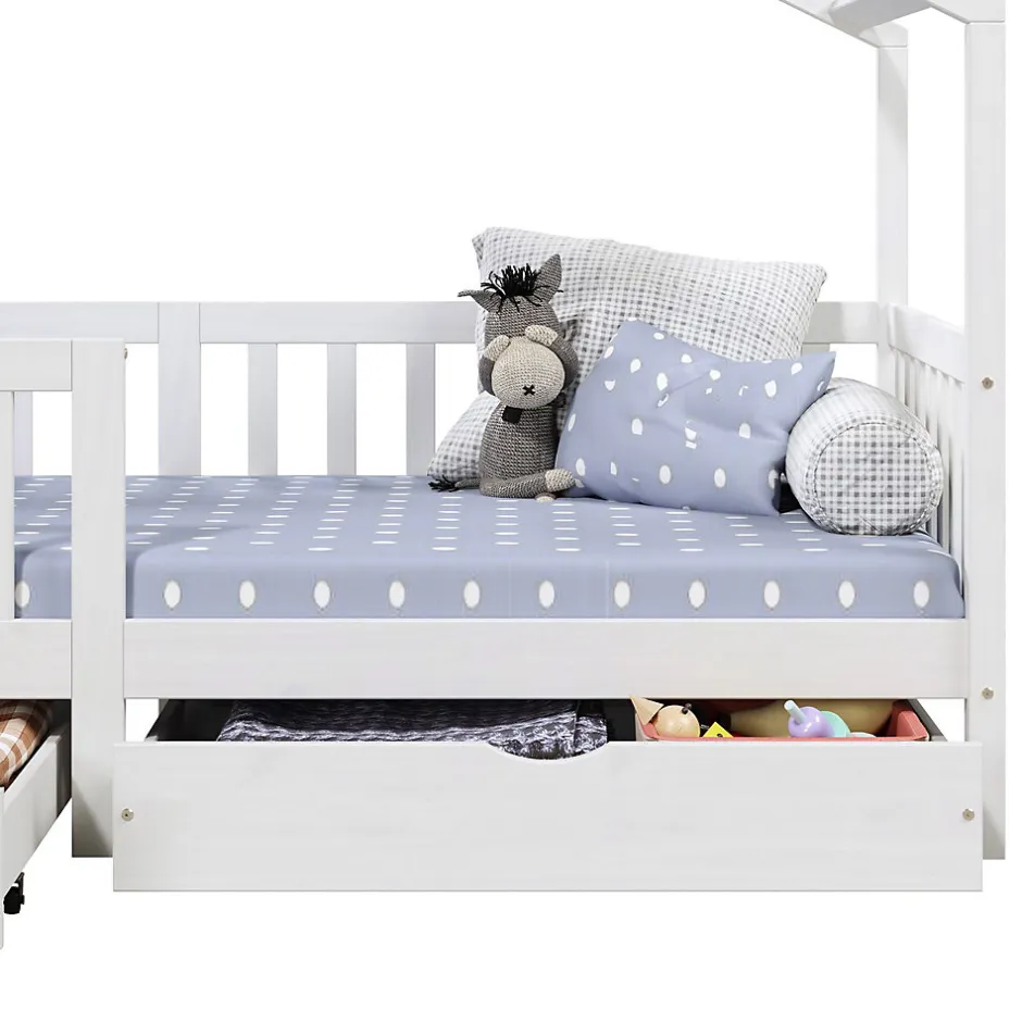 Enfant Idimex Lit cabane ELEA avec tiroirs, 90 x 200 cm en pin massif lasuré blanc