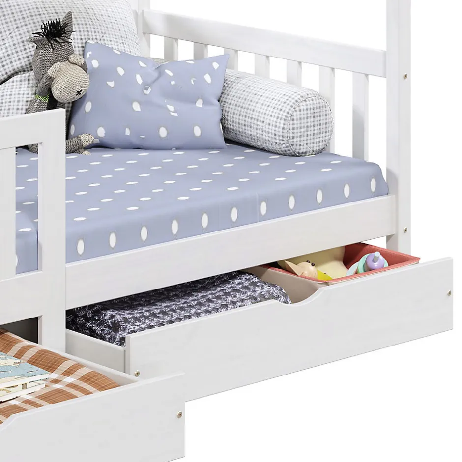 Enfant Idimex Lit cabane ELEA avec tiroirs, 90 x 200 cm en pin massif lasuré blanc