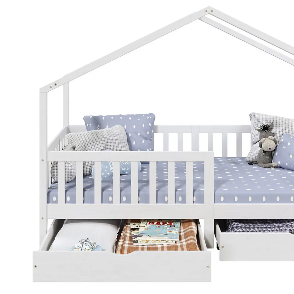 Enfant Idimex Lit cabane ELEA avec tiroirs, 90 x 200 cm en pin massif lasuré blanc