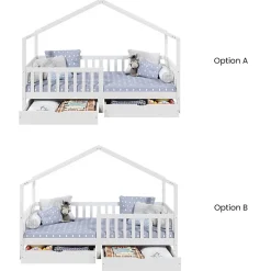 Enfant Idimex Lit cabane ELEA avec tiroirs, 90 x 200 cm en pin massif lasuré blanc