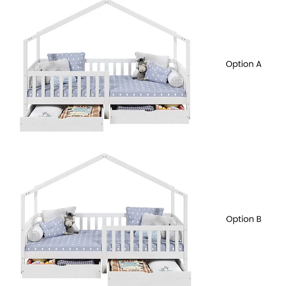 Enfant Idimex Lit cabane ELEA avec tiroirs, 90 x 200 cm en pin massif lasuré blanc