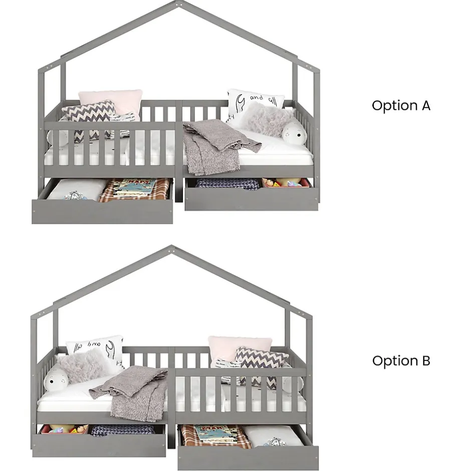 Idimex Lit cabane ELEA avec tiroirs, 90 x 200 cm en pin massif lasuré gris Best