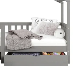 Idimex Lit cabane ELEA avec tiroirs, 90 x 200 cm en pin massif lasuré gris Best