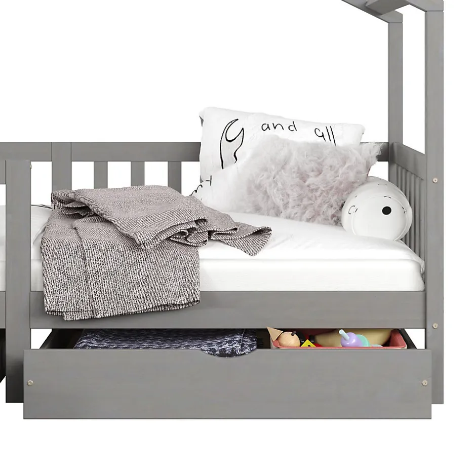 Idimex Lit cabane ELEA avec tiroirs, 90 x 200 cm en pin massif lasuré gris Best