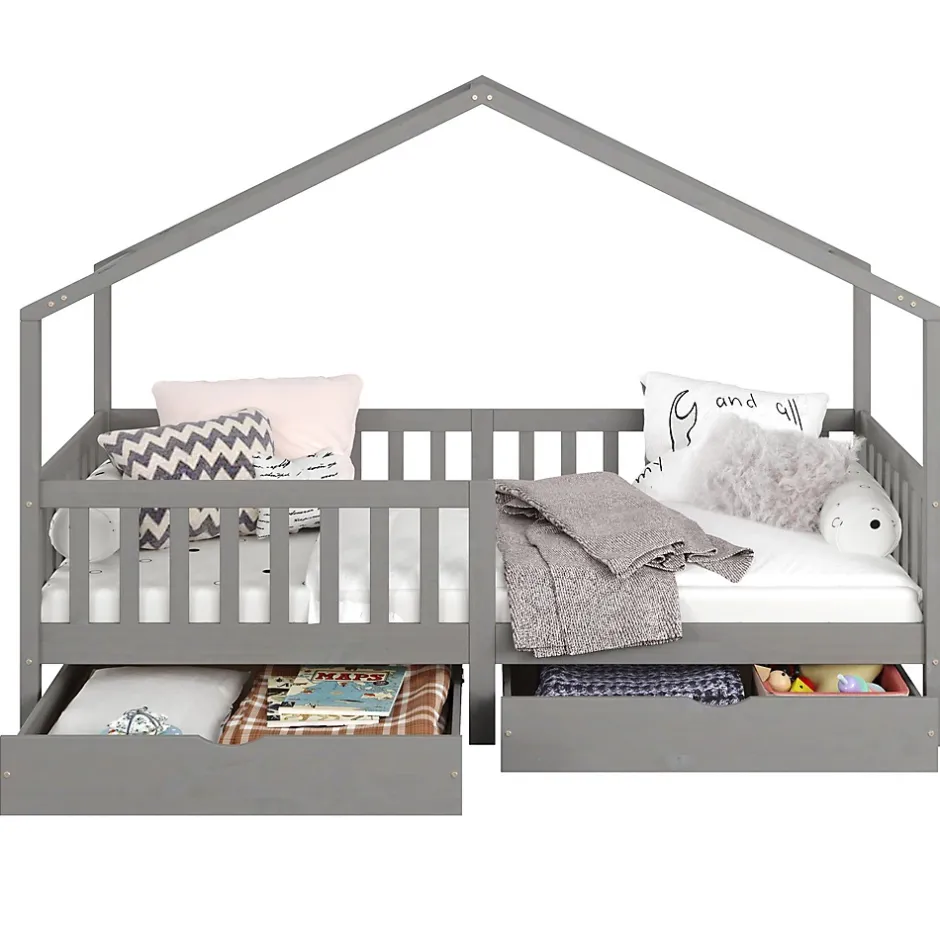 Idimex Lit cabane ELEA avec tiroirs, 90 x 200 cm en pin massif lasuré gris Best
