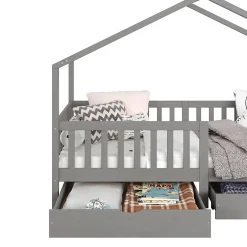 Idimex Lit cabane ELEA avec tiroirs, 90 x 200 cm en pin massif lasuré gris Best