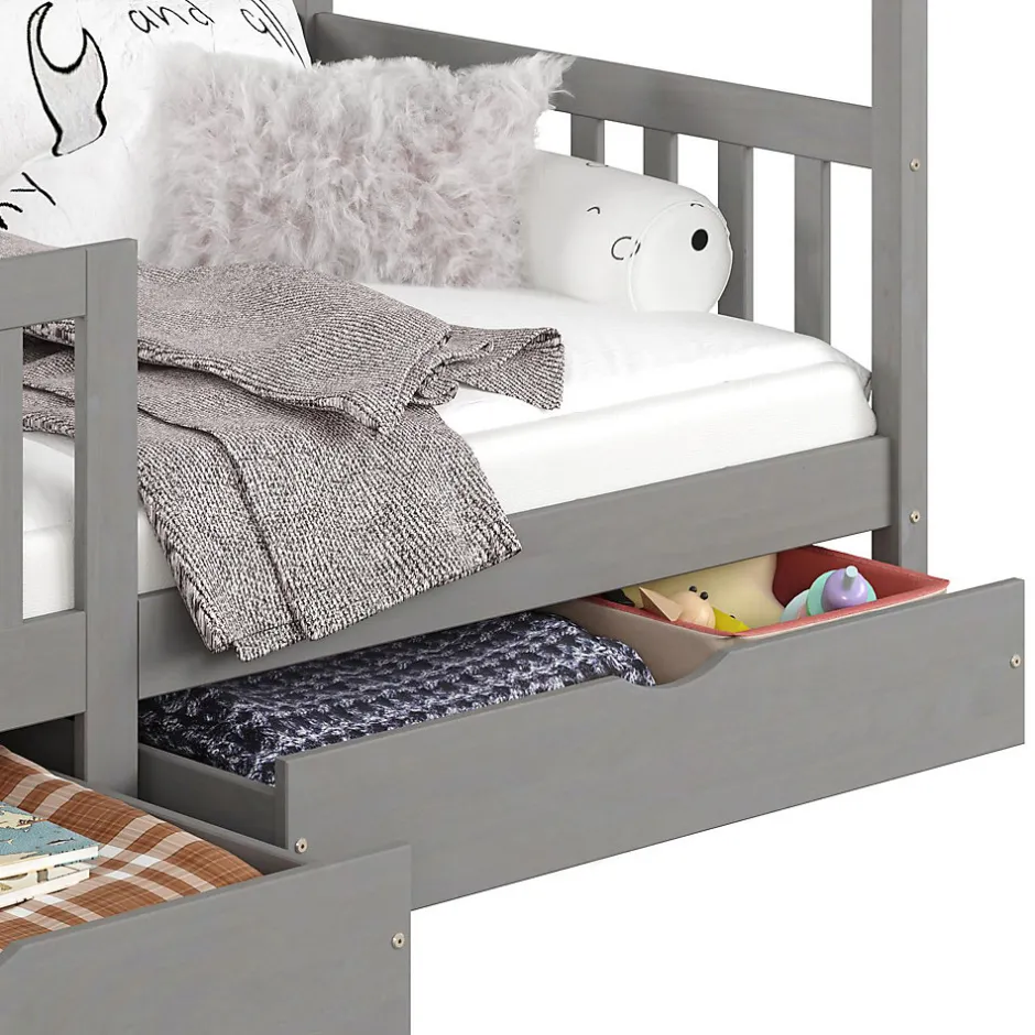 Idimex Lit cabane ELEA avec tiroirs, 90 x 200 cm en pin massif lasuré gris Best