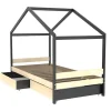 Vente-unique Lit cabane ELFIA - 2 tiroirs - 90 x 190 cm - Epicéa massif - Naturel et Noir Sale