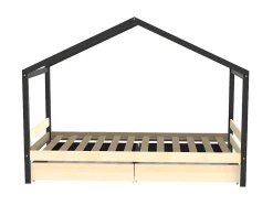 Vente-unique Lit cabane ELFIA - 2 tiroirs - 90 x 190 cm - Epicéa massif - Naturel et Noir Sale