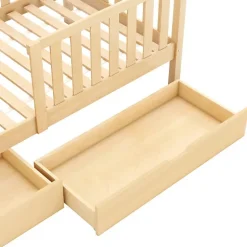 ModernLuxe Lit cabane enfant 90x200cm - avec 2 tiroirs - bois massif avec sommier à lattes - naturel (sans matelas) Hot