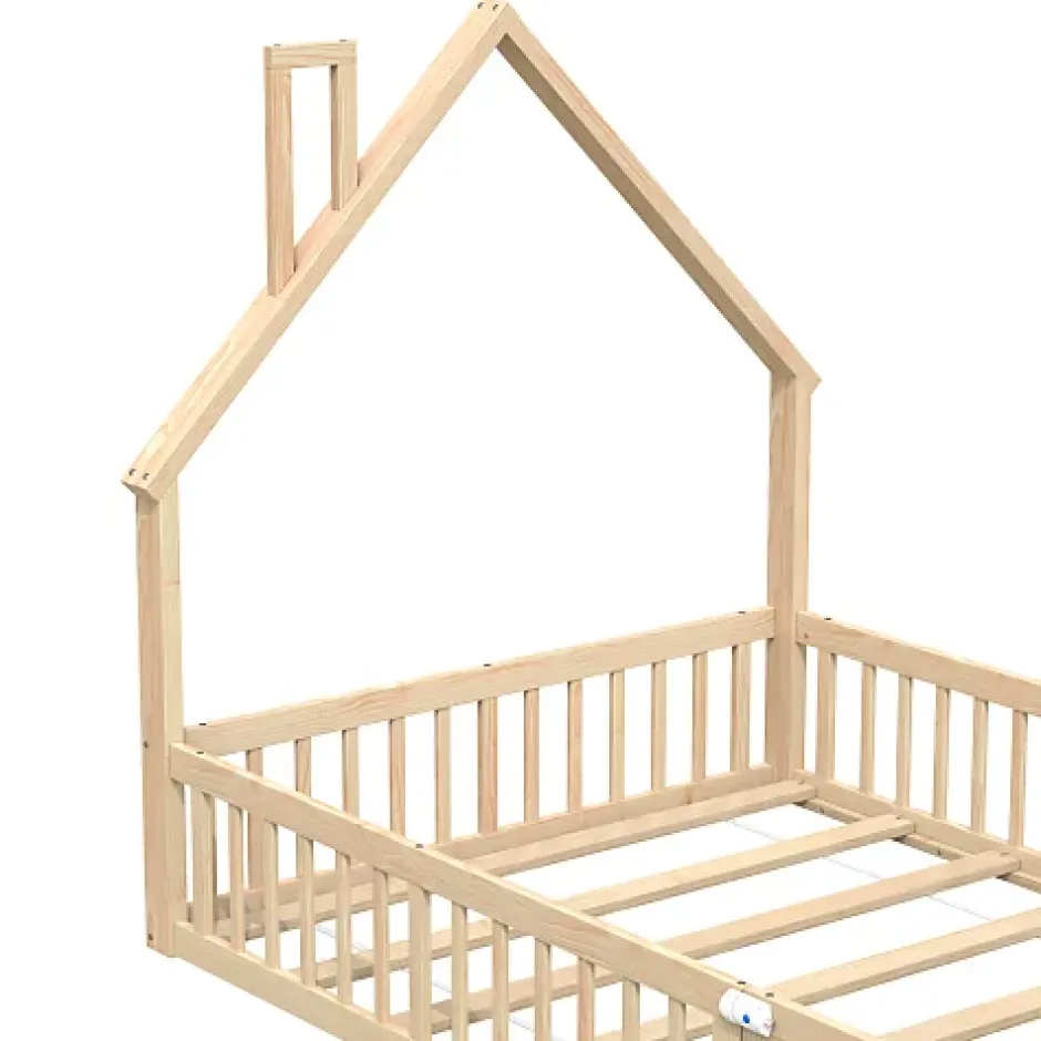 ModernLuxe Lit cabane enfant 140x190cm - sommier à lattes - 1 porte - naturel (matelas non inclus) Sale