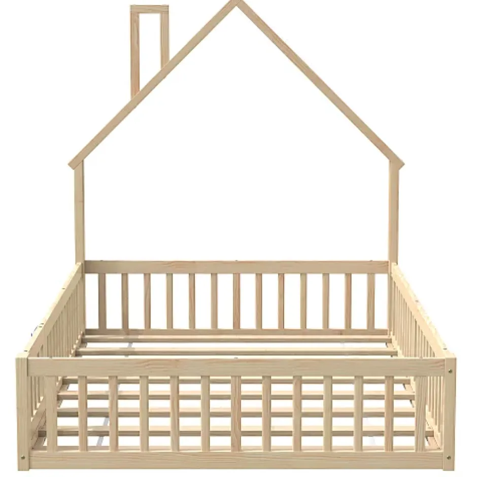 ModernLuxe Lit cabane enfant 140x190cm - sommier à lattes - 1 porte - naturel (matelas non inclus) Sale
