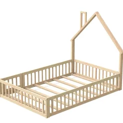 ModernLuxe Lit cabane enfant 140x190cm - sommier à lattes - 1 porte - naturel (matelas non inclus) Sale