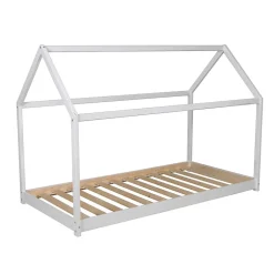 Enfant Bb Loisir Lit cabane enfant 90x200cm bois massif PANDOU Blanc inclus sommier