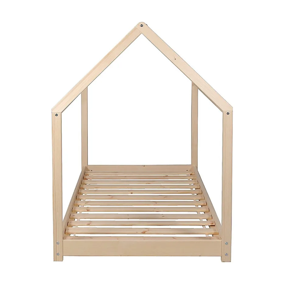 Enfant Bb Loisir Lit cabane enfant 90x200cm bois massif PANDOU Naturel inclus sommier