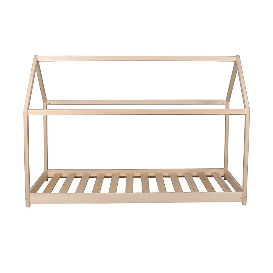 Enfant Bb Loisir Lit cabane enfant 90x200cm bois massif PANDOU Naturel inclus sommier