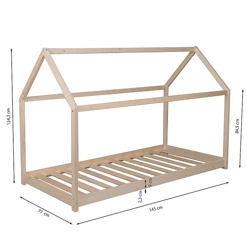 Bb Loisir Lit cabane enfant 70x140cm bois massif PANDOU Naturel inclus sommier Discount