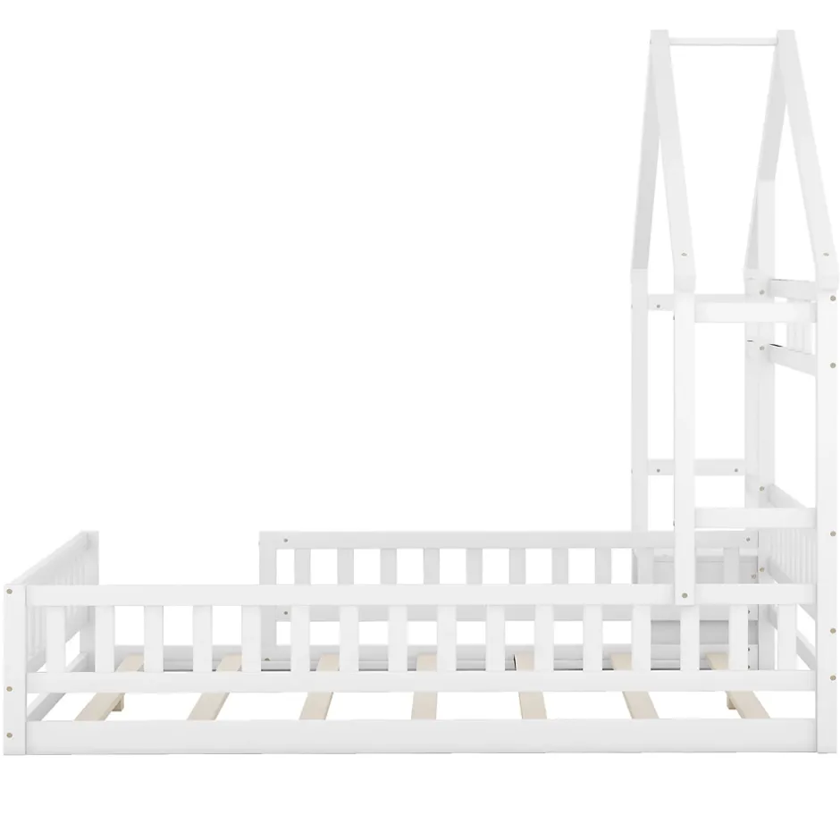 ProximaX Lit cabane enfants 140 x 200 cm avec rangements et garde-corps avec tables de chevet, blanc Sale