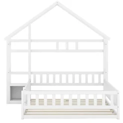 ProximaX Lit cabane enfants 140 x 200 cm avec rangements et garde-corps avec tables de chevet, blanc Sale