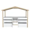 Enfant Bb Loisir Lit cabane hauteur 90x200cm bois massif POLI naturel blanc inclus sommier et 2 tiroirs