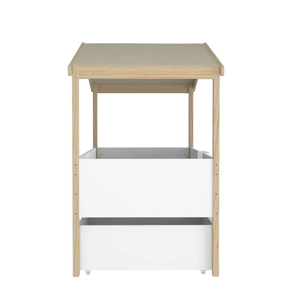 Enfant Bb Loisir Lit cabane hauteur 90x200cm bois massif POLI naturel blanc inclus sommier et 2 tiroirs