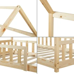 Enfant [En.Casa] Lit cabane Hesel avec matelas à mousse froid 90 x 200 cm naturel en.casa