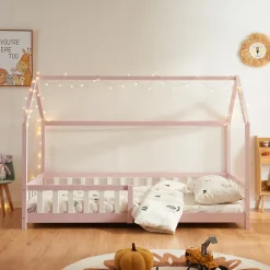 Enfant [En.Casa] Lit cabane Hesel avec matelas à mousse froid 90 x 200 cm rose en.casa