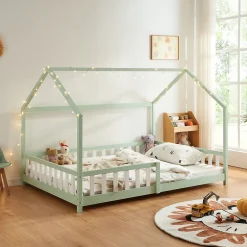 Enfant [En.Casa] Lit cabane Hesel pour enfants bois de pin 120 x 200 cm vert menthe en.casa