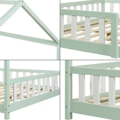 Enfant [En.Casa] Lit cabane Hesel pour enfants bois de pin 120 x 200 cm vert menthe en.casa
