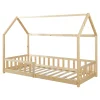 [En.Casa] Lit cabane Hesel pour enfants bois de pin 90 x 200 cm naturel en.casa Discount