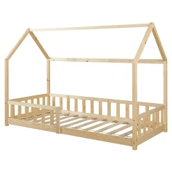 [En.Casa] Lit cabane Hesel pour enfants bois de pin 90 x 200 cm naturel en.casa Discount