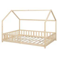 [En.Casa] Lit cabane Hesel pour enfants bois de pin 120 x 200 cm naturel en.casa Online