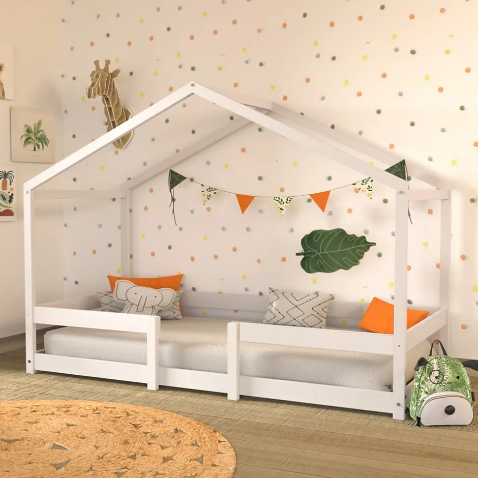 Enfant Weber Industries Lit cabane INDIANA 90x190 + sommier / blanc