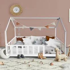 Enfant Weber Industries Lit cabane Kiwi 90x190 avec sommier et matelas /Blanc